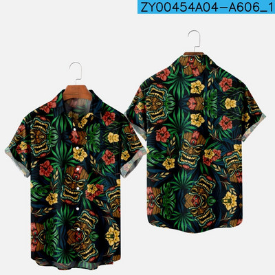 Meeste moe suvine T-särk Hawaii 3D-printimine Mugav vabaaja ühe nupuga särk lühikeste varrukatega rannas suures suuruses polo kaelusega särk