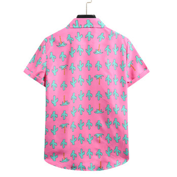 Розова хавайска риза с флорални мотиви Men Chemise Homme 2022 Summer New Short Sleeve Beach Aloha Shirts Men Ежедневна мъжка риза с копчета Мъжка XXL