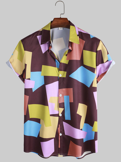 Ανδρικά ρούχα 2022 Ψηφιακή εκτύπωση Ανδρικά πουκάμισα καλοκαιρινά Νέα γεωμετρικά πουκάμισα Ανδρικά πουκάμισα casual κοντά μανίκια