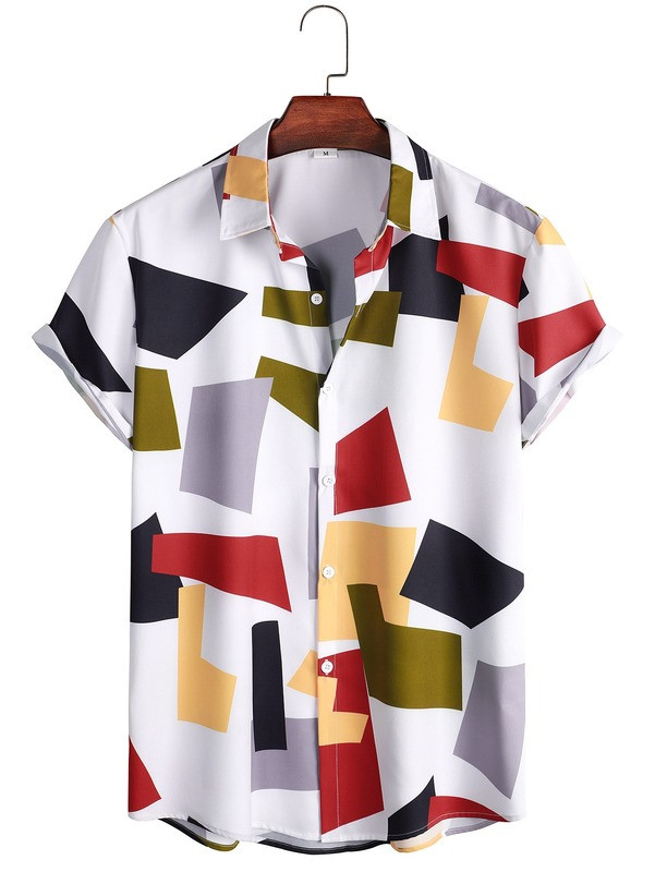 Ανδρικά ρούχα 2022 Ψηφιακή εκτύπωση Ανδρικά πουκάμισα καλοκαιρινά Νέα γεωμετρικά πουκάμισα Ανδρικά πουκάμισα casual κοντά μανίκια