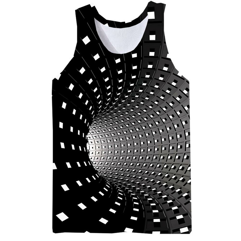 Ανδρική μπλούζα σκουληκότρυπας Whirlpool 3D εκτύπωσης ψυχεδελική τρύπα χωρίς μανίκια επάνω γραφικό γιλέκο