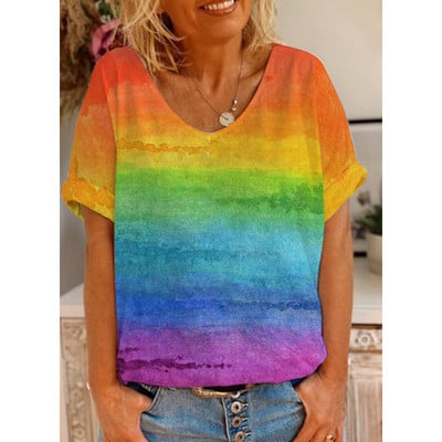 Tricou cu mânecă scurtă Harajuku, colorat, cu mânecă scurtă, imprimat 3D, trend casual, cu mânecă scurtă