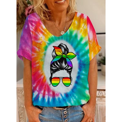 Tricou cu mânecă scurtă Harajuku, colorat, cu mânecă scurtă, imprimat 3D, trend casual, cu mânecă scurtă