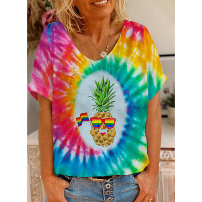 Tricou cu mânecă scurtă Harajuku, colorat, cu mânecă scurtă, imprimat 3D, trend casual, cu mânecă scurtă