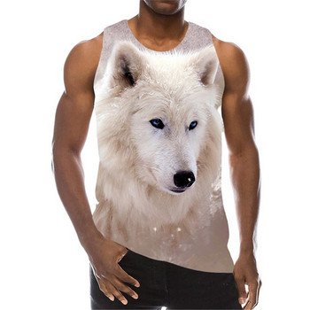Μπλουζάκια με μοτίβο ζώου λύκου Αμάνικα, στρογγυλή λαιμόκοψη, γιλέκο τρισδιάστατης εκτύπωσης 6XL 6XL Ανδρικά ρούχα Φαρδιά, καθημερινή μπλούζα