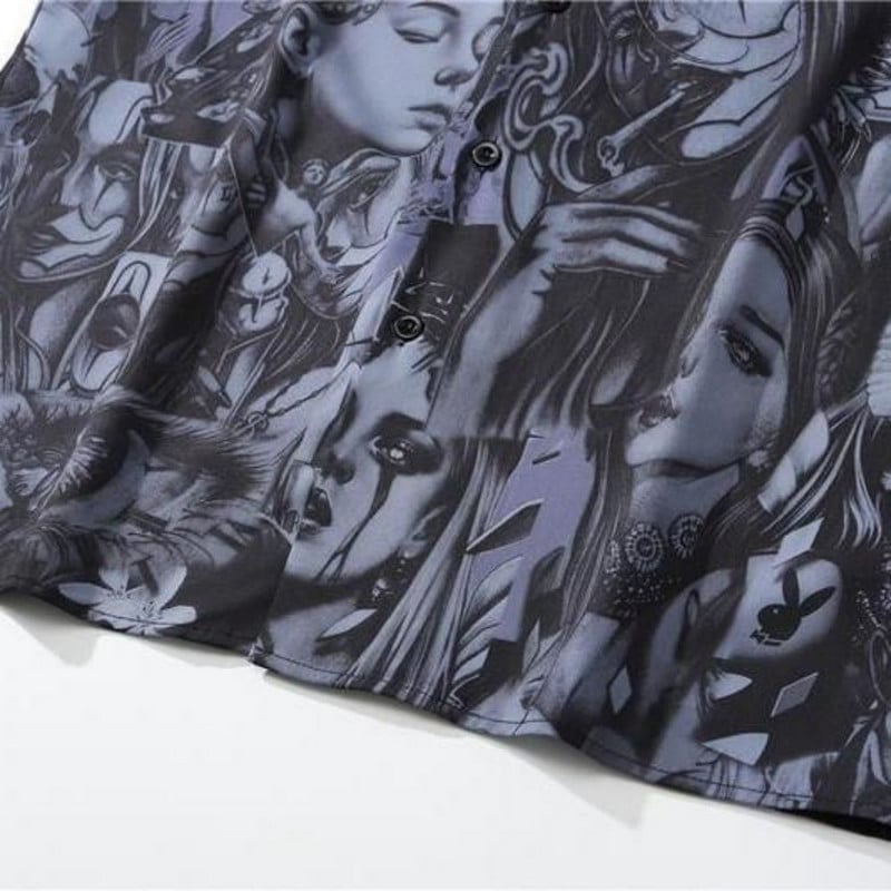 Harajuku Μπλούζες Ανδρικά Gothic Grunge Vintage Oversized κοντομάνικα πουκάμισα Chic print Top Streetwear Hip Hop