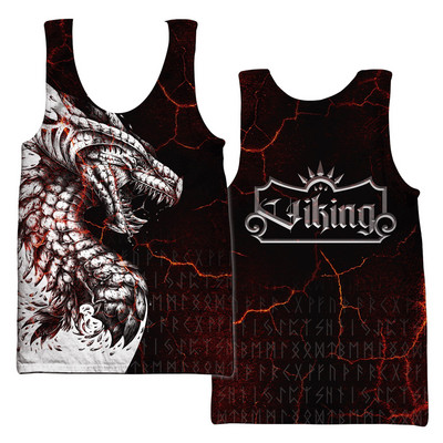 Valknut Dragon Tattoo Pattern 3D Printed Vīriešu veste Vasaras Harajuku T-krekls Bez piedurknēm Unisex Ikdienas poliestera topi BX-046