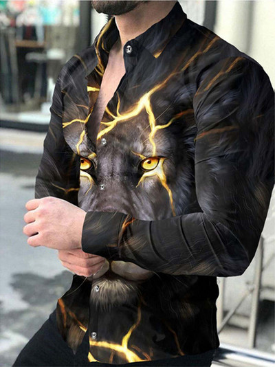 Τρισδιάστατη εκτύπωση με μακριά μανίκια Turndown Outdoor Street Button-Down μπλούζες τύπωμα σχεδιαστής μόδας Casual καλοκαιρινό / ανοιξιάτικο ανδρικό πουκάμισο