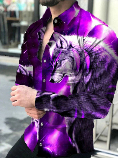 Τρισδιάστατη εκτύπωση με μακριά μανίκια Turndown Outdoor Street Button-Down μπλούζες τύπωμα σχεδιαστής μόδας Casual καλοκαιρινό / ανοιξιάτικο ανδρικό πουκάμισο