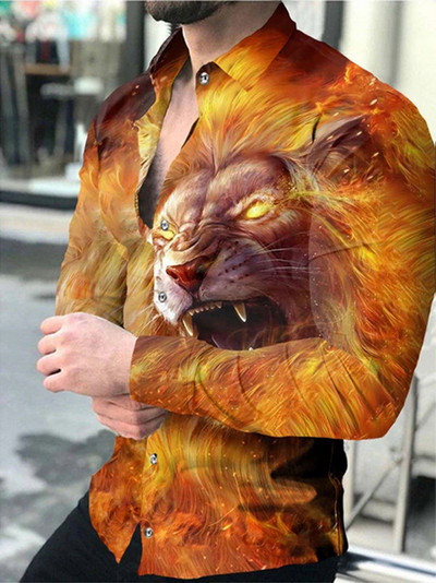 Τρισδιάστατη εκτύπωση με μακριά μανίκια Turndown Outdoor Street Button-Down μπλούζες τύπωμα σχεδιαστής μόδας Casual καλοκαιρινό / ανοιξιάτικο ανδρικό πουκάμισο