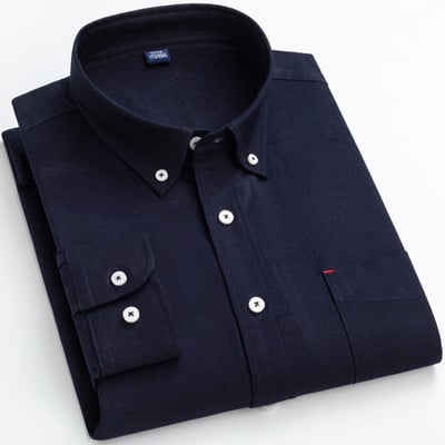 Vyriški 100 % medvilnės Oksfordo laisvalaikio marškiniai, su kišenėmis ilgomis rankovėmis, standartinio stiliaus languoti dryžuoti universalūs marškiniai