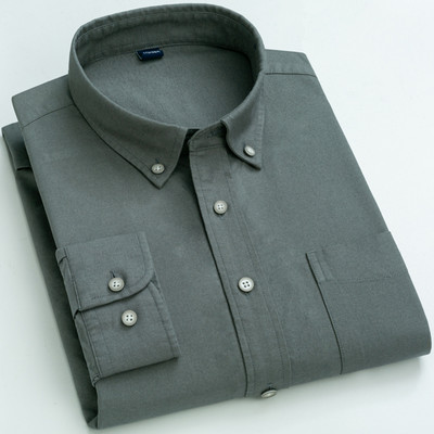 Vyriški 100 % medvilnės Oksfordo laisvalaikio marškiniai, su kišenėmis ilgomis rankovėmis, standartinio stiliaus languoti dryžuoti universalūs marškiniai