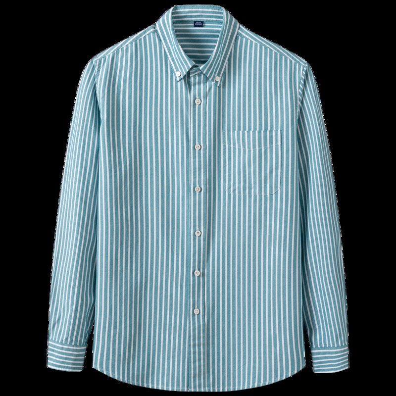 Vyriški 100 % medvilnės Oksfordo laisvalaikio marškiniai, su kišenėmis ilgomis rankovėmis, standartinio stiliaus languoti dryžuoti universalūs marškiniai