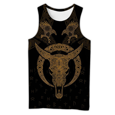 Symbol Valknut Odin Tetovanie Raven 3D Potlačená pánska vesta Harajuku Módne tričko bez rukávov Letné street Unisex tielka BX-005