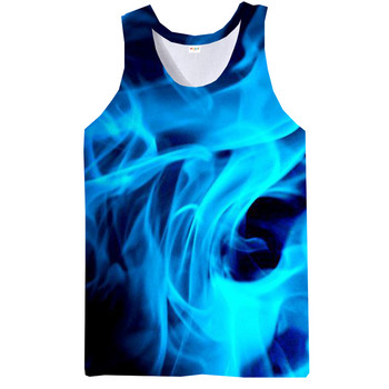 Ανδρικά μπλε γραφικά αμάνικα 3D top Holiday Tees Flame Tank Tops Gym Boys Streetwear Novelty γιλέκο
