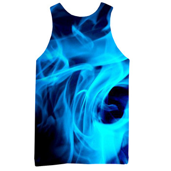 Мъжки сини графични 3D горнища без ръкави, празнични тениски, пламъци, потници, фитнес, момчета, улично облекло, нова жилетка