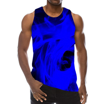 Ανδρικά μπλε γραφικά αμάνικα 3D top Holiday Tees Flame Tank Tops Gym Boys Streetwear Novelty γιλέκο