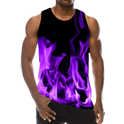 Ανδρικά μπλε γραφικά αμάνικα 3D top Holiday Tees Flame Tank Tops Gym Boys Streetwear Novelty γιλέκο