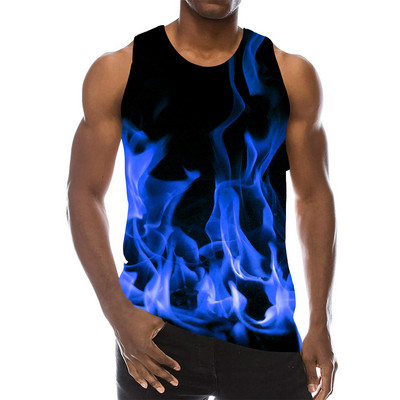 Ανδρικά μπλε γραφικά αμάνικα 3D top Holiday Tees Flame Tank Tops Gym Boys Streetwear Novelty γιλέκο