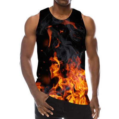 Ανδρικά μπλε γραφικά αμάνικα 3D top Holiday Tees Flame Tank Tops Gym Boys Streetwear Novelty γιλέκο