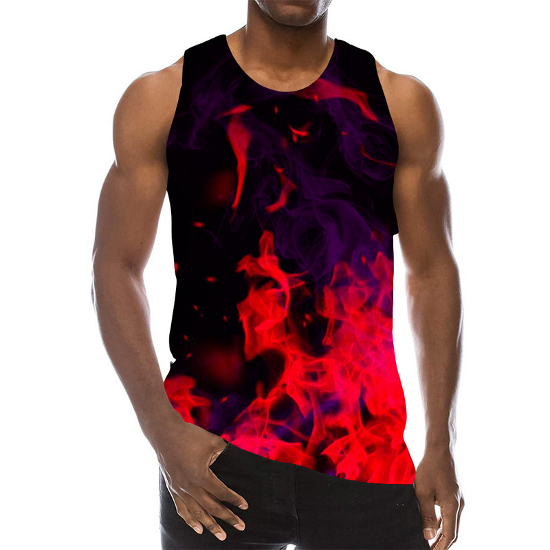 Ανδρικά μπλε γραφικά αμάνικα 3D top Holiday Tees Flame Tank Tops Gym Boys Streetwear Novelty γιλέκο