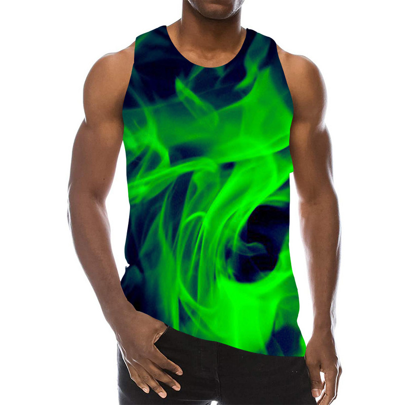 Ανδρικά μπλε γραφικά αμάνικα 3D top Holiday Tees Flame Tank Tops Gym Boys Streetwear Novelty γιλέκο