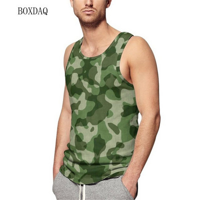 Tancuri Camo pentru bărbați, vară, fără mâneci, antrenament, fitness, ocazional, vestă 3D, imprimat cu camuflare, sport, sală, alergare, pentru bărbați, plus mărime 6XL