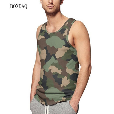 Tancuri Camo pentru bărbați, vară, fără mâneci, antrenament, fitness, ocazional, vestă 3D, imprimat cu camuflare, sport, sală, alergare, pentru bărbați, plus mărime 6XL