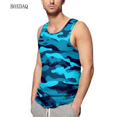Tancuri Camo pentru bărbați, vară, fără mâneci, antrenament, fitness, ocazional, vestă 3D, imprimat cu camuflare, sport, sală, alergare, pentru bărbați, plus mărime 6XL