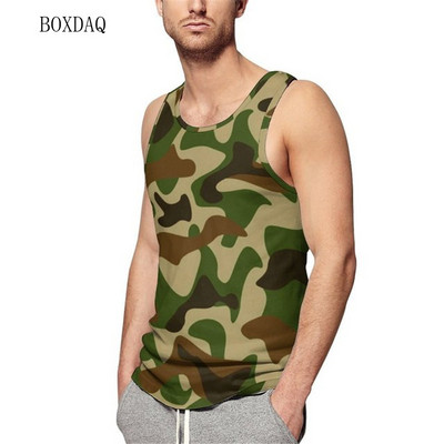 Tancuri Camo pentru bărbați, vară, fără mâneci, antrenament, fitness, ocazional, vestă 3D, imprimat cu camuflare, sport, sală, alergare, pentru bărbați, plus mărime 6XL