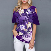 Sieviešu vasaras apkakle ar īsām piedurknēm T-krekls ar īsām piedurknēm 3D modes džemperis ar ziedu apdruku. Ikdienas ielu tendences apģērbu tops