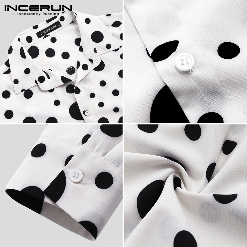 Muške ležerne široke bluze INCERUN Modne košulje s točkicama s printom Muške dugih rukava s preklopom i izrezom Camisa Košulje s gumbima za slobodno vrijeme S-5XL