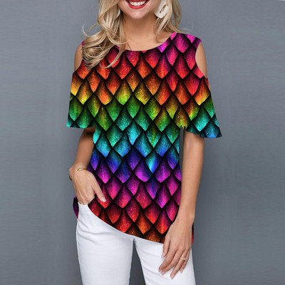 Vintage sieviešu T-krekls ar īsām piedurknēm ar īsām piedurknēm, 3D kaklasaites džemperis, sieviešu tops. Ikdienas ielu apģērbu tops