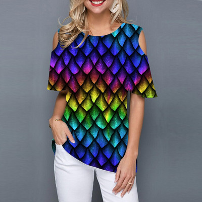 Vintage sieviešu T-krekls ar īsām piedurknēm ar īsām piedurknēm, 3D kaklasaites džemperis, sieviešu tops. Ikdienas ielu apģērbu tops