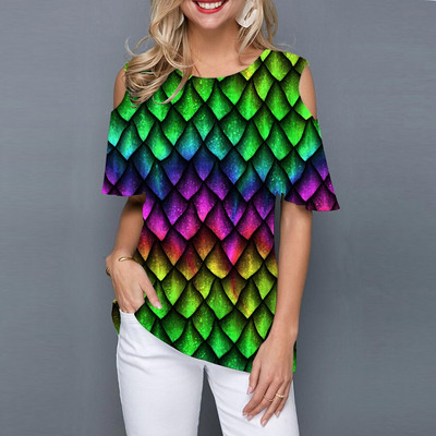 Vintage sieviešu T-krekls ar īsām piedurknēm ar īsām piedurknēm, 3D kaklasaites džemperis, sieviešu tops. Ikdienas ielu apģērbu tops