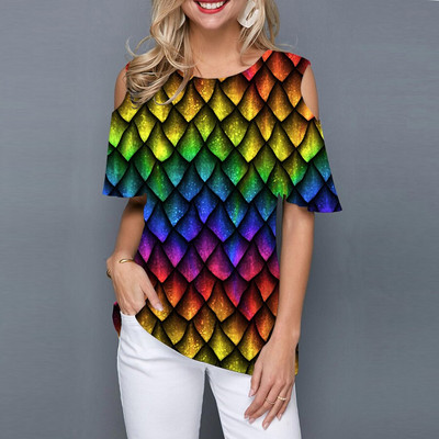 Vintage sieviešu T-krekls ar īsām piedurknēm ar īsām piedurknēm, 3D kaklasaites džemperis, sieviešu tops. Ikdienas ielu apģērbu tops