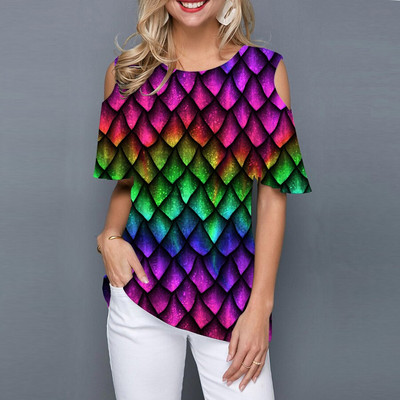 Vintage sieviešu T-krekls ar īsām piedurknēm ar īsām piedurknēm, 3D kaklasaites džemperis, sieviešu tops. Ikdienas ielu apģērbu tops