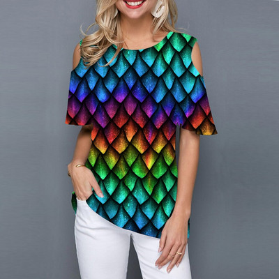 Vintage sieviešu T-krekls ar īsām piedurknēm ar īsām piedurknēm, 3D kaklasaites džemperis, sieviešu tops. Ikdienas ielu apģērbu tops