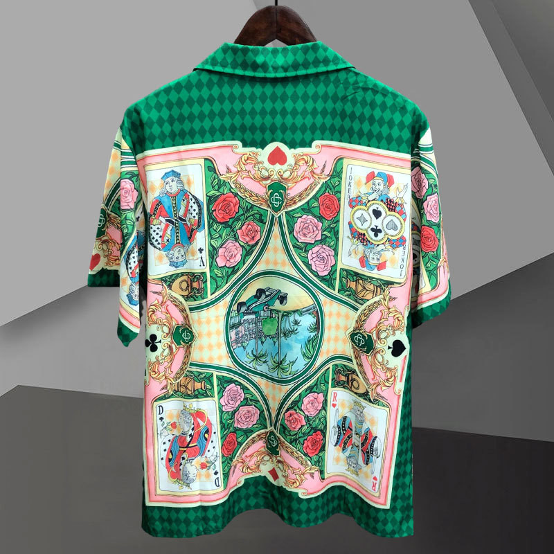 2023. gada vasaras vīriešu havajiešu krekli Ielu apģērbi, retro stila spēļu kāršu raksti, raibs apdruku, pludmales krekls, ikdienas hiphopa brīvdienu topi