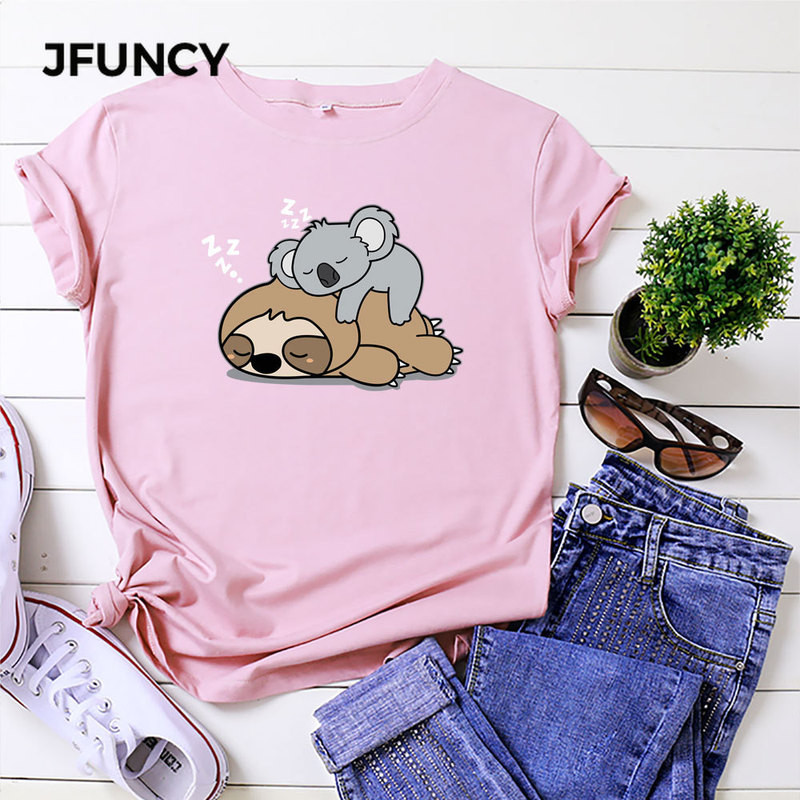 JFUNCY 2023 jauns apdrukāts sieviešu T krekls Vasaras kokvilnas T-krekls ar īsām piedurknēm sieviešu multfilmas T-krekls Sieviešu topi sieviešu krekls
