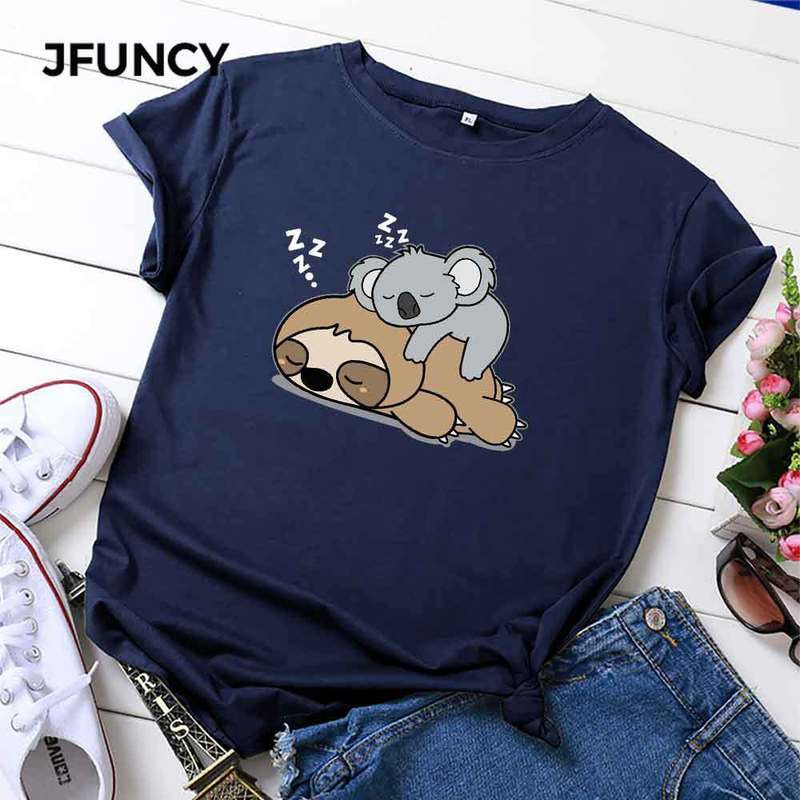 JFUNCY 2023 jauns apdrukāts sieviešu T krekls Vasaras kokvilnas T-krekls ar īsām piedurknēm sieviešu multfilmas T-krekls Sieviešu topi sieviešu krekls