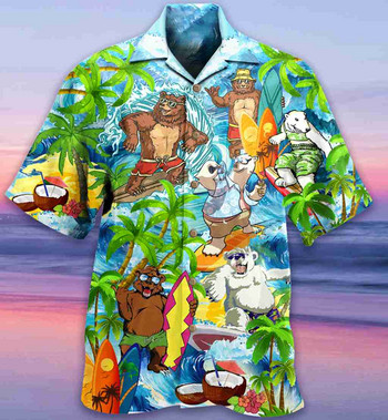 Лятна мъжка хавайска риза за 3d карикатура Flamingo Beach Social Male Oversize Funny Short Sleeve Dazn Clothing Новата обява