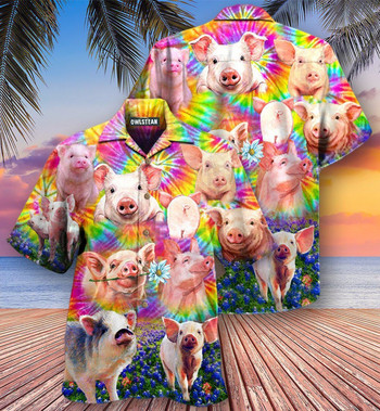 Лятна мъжка хавайска риза за 3d карикатура Flamingo Beach Social Male Oversize Funny Short Sleeve Dazn Clothing Новата обява