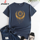 JFUNCY Tricou de vară pentru femei 2022, la modă, tricou cu mânecă scurtă, ocazional, tricou largi, pentru femei, topuri din bumbac, îmbrăcăminte pentru femei