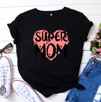 JFUNCY női nyári felsők 100% pamut Oversize rövid ujjú pólók Női alkalmi pólók Szuper anya betűs női pólók