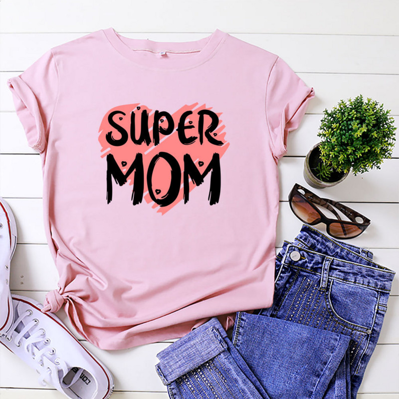 JFUNCY női nyári felsők 100% pamut Oversize rövid ujjú pólók Női alkalmi pólók Szuper anya betűs női pólók