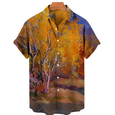 Υπέρμεγεθες Χαβάης Παραλία Holiday Plant Flower 3d Print Ανδρικό πουκάμισο Χαλαρό μπουφάν με λαιμόκοψη Καλοκαιρινό Vintage Casual Top Ρούχα