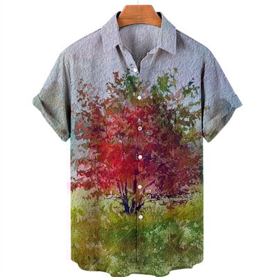Υπέρμεγεθες Χαβάης Παραλία Holiday Plant Flower 3d Print Ανδρικό πουκάμισο Χαλαρό μπουφάν με λαιμόκοψη Καλοκαιρινό Vintage Casual Top Ρούχα