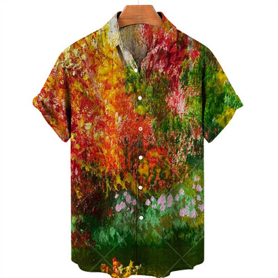 Υπέρμεγεθες Χαβάης Παραλία Holiday Plant Flower 3d Print Ανδρικό πουκάμισο Χαλαρό μπουφάν με λαιμόκοψη Καλοκαιρινό Vintage Casual Top Ρούχα