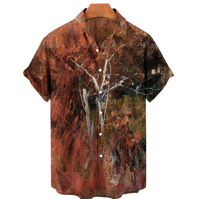 Υπέρμεγεθες Χαβάης Παραλία Holiday Plant Flower 3d Print Ανδρικό πουκάμισο Χαλαρό μπουφάν με λαιμόκοψη Καλοκαιρινό Vintage Casual Top Ρούχα
